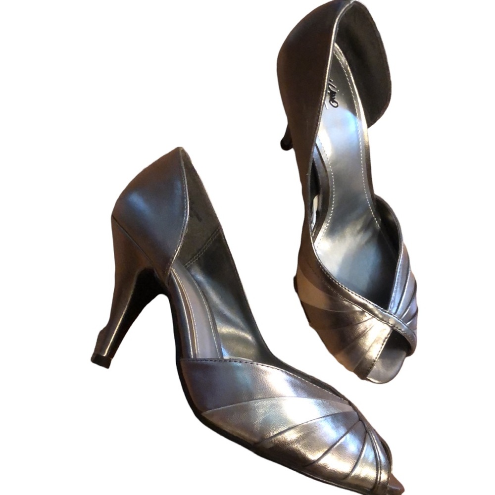 MOSSIMO METALLIC PEEP TOE HEELS SILVER LIGHT GOLD BRONZE SIZE 6.5